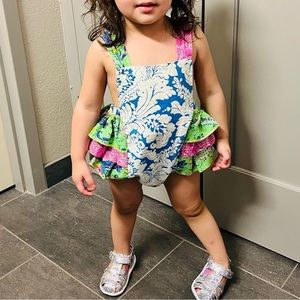 Boutique ruffle butt bubble romper, with matching headband